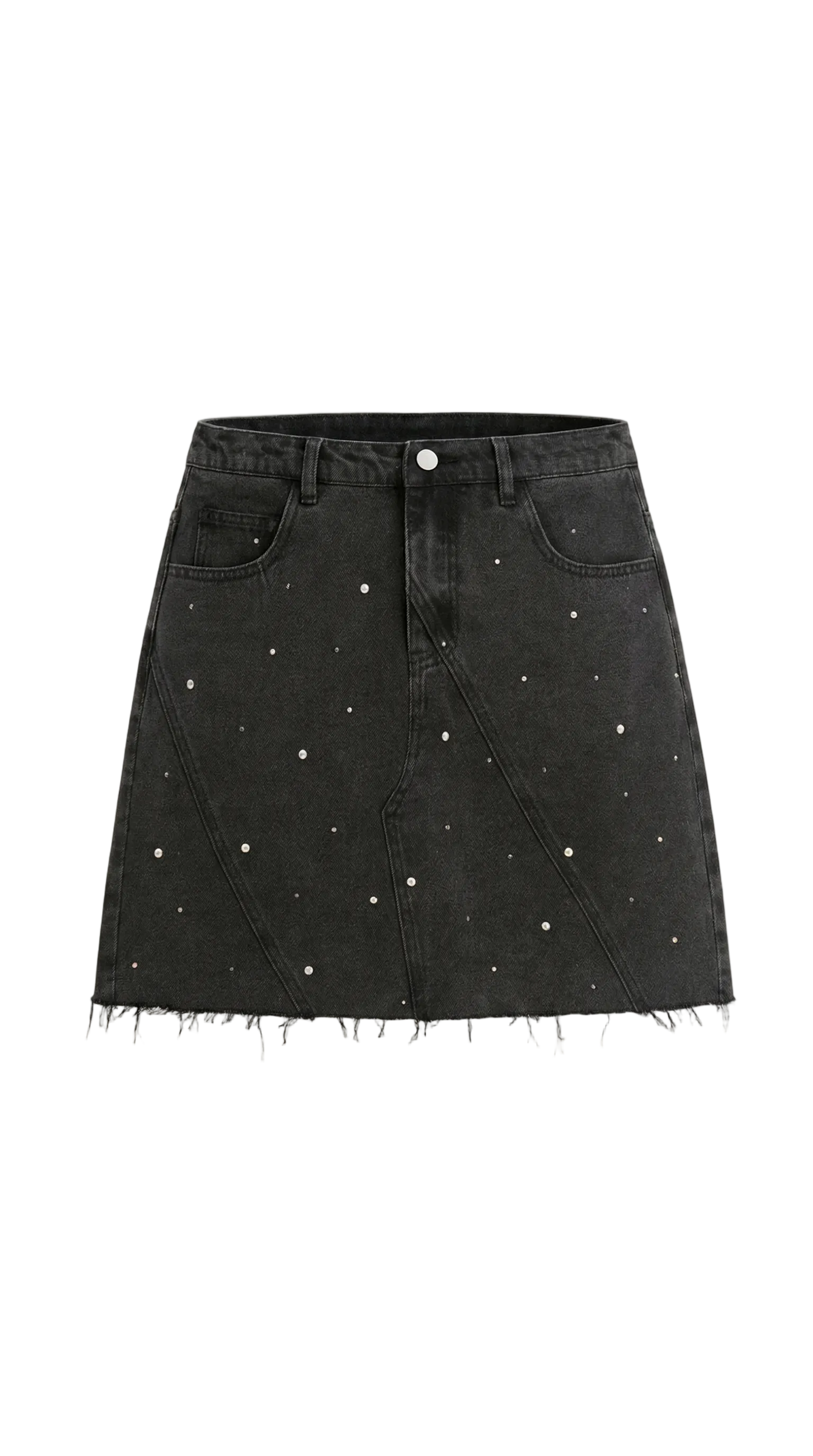 Jupe mini en denim femme avec panneaux avant, fermeture à bouton et ourlet brut-Female Skirts-Gigié