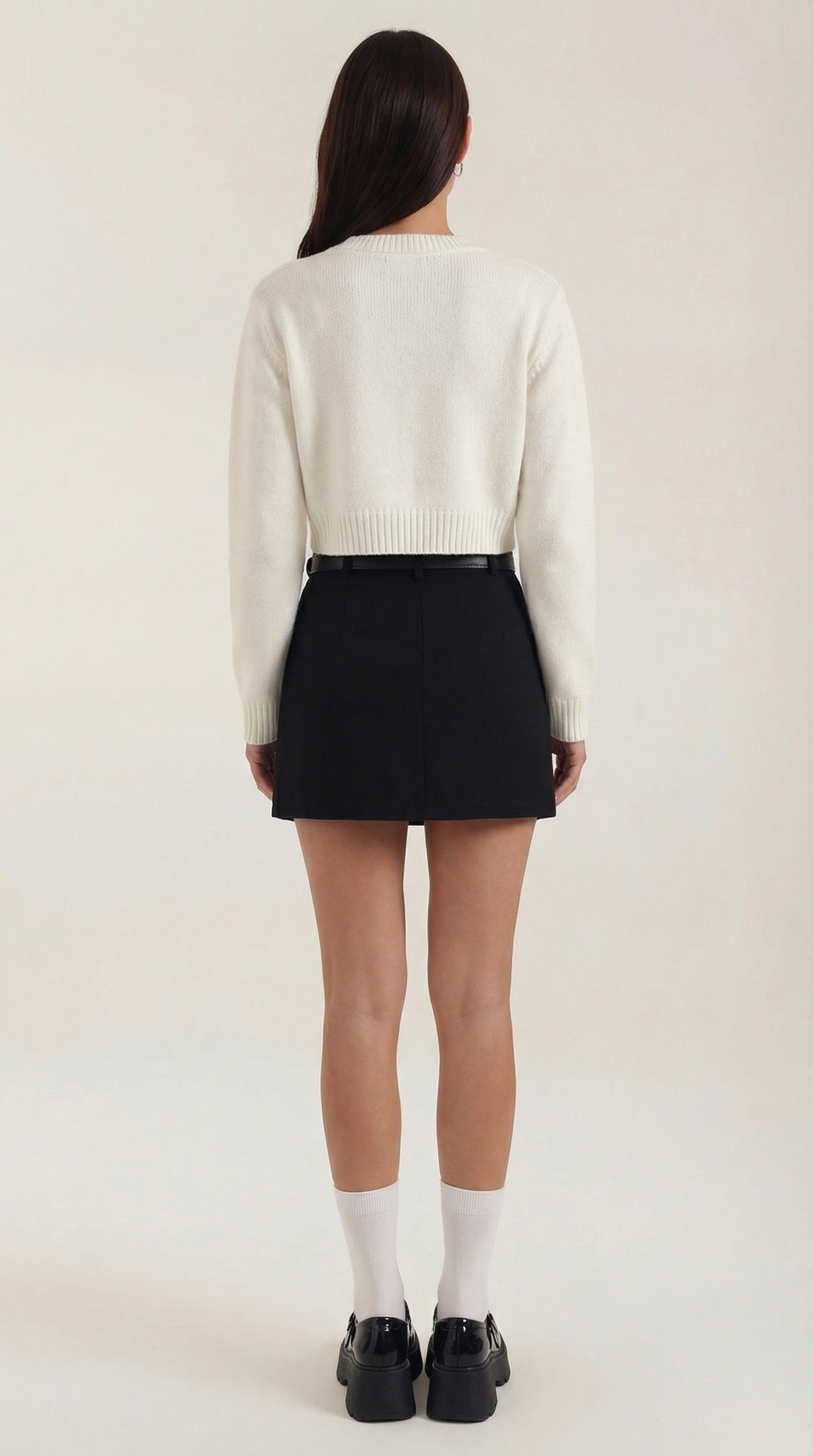 Jupe mini femme taille haute avec passants de ceinture et ourlet droit-Female Skirts-Gigié