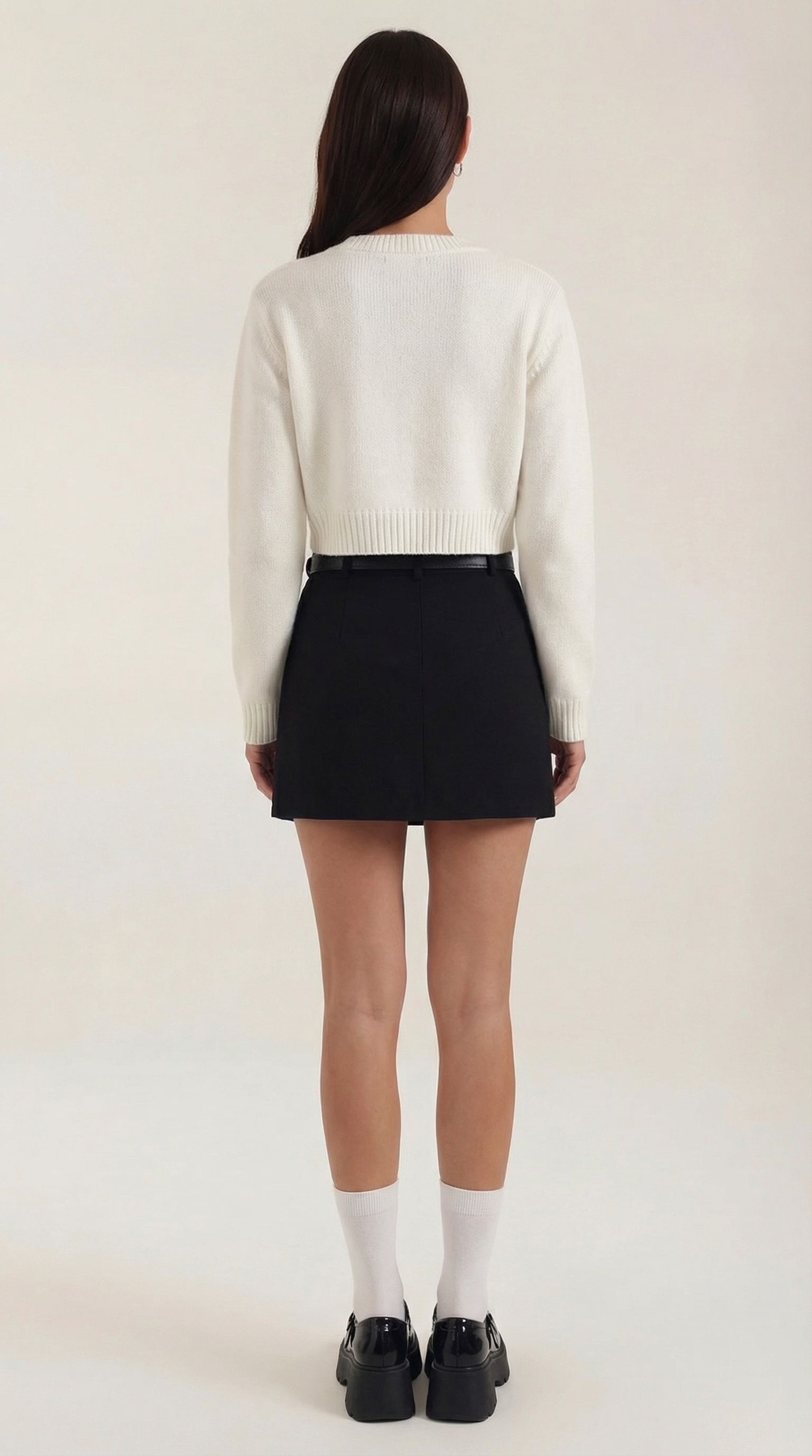 Jupe mini femme taille haute avec passants de ceinture et ourlet droit-Female Skirts-Gigié