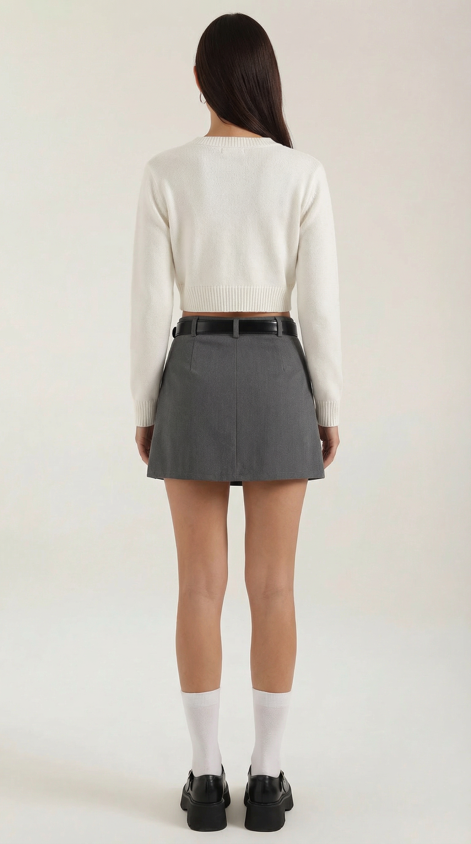 Jupe mini femme taille haute avec passants de ceinture et ourlet droit-Female Skirts-Gigié