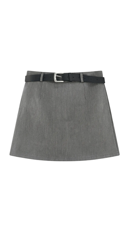 Jupe mini femme taille haute avec passants de ceinture et ourlet droit-Female Skirts-Gigié