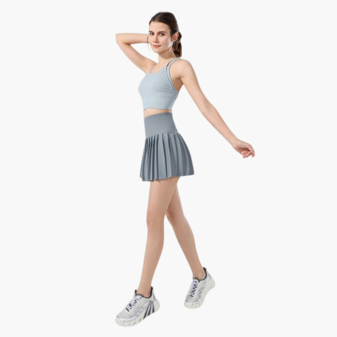 Jupe-short femme taille haute avec plis et ceinture élastique-Mini Skirt-Gigié