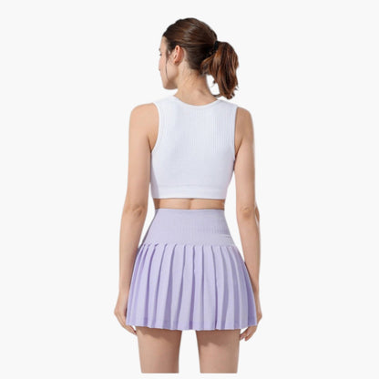 Jupe-short femme taille haute avec plis et ceinture élastique-Mini Skirt-Gigié