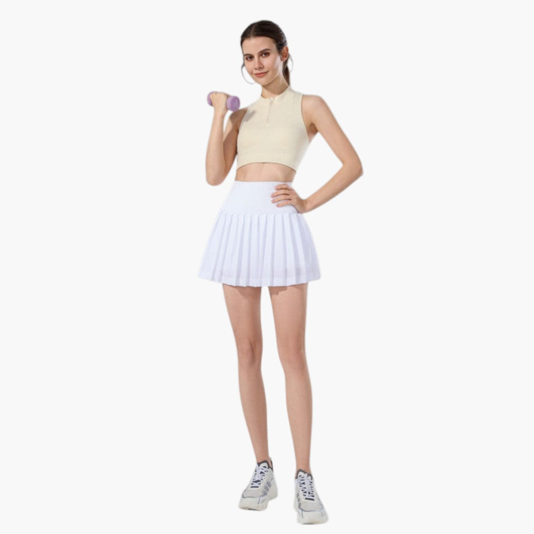 Jupe-short femme taille haute avec plis et ceinture élastique-Mini Skirt-Gigié
