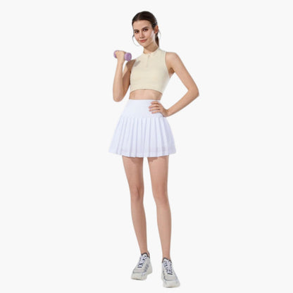 Jupe-short femme taille haute avec plis et ceinture élastique-Mini Skirt-Gigié