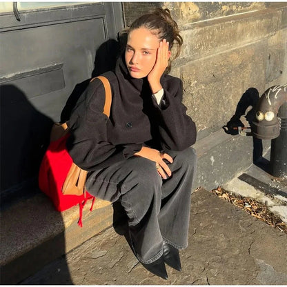 Manteau Court Femme Col Montant & Double Boutonnage-Gigié