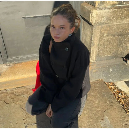 Manteau Court Femme Col Montant & Double Boutonnage-Gigié