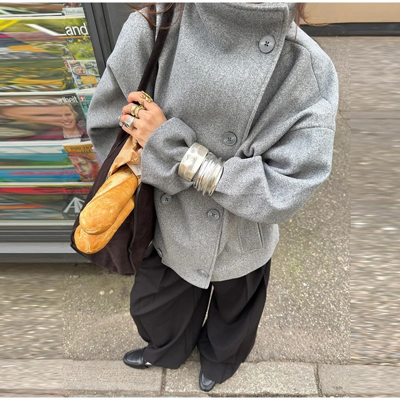 Manteau Court Femme Col Montant & Double Boutonnage-Gigié