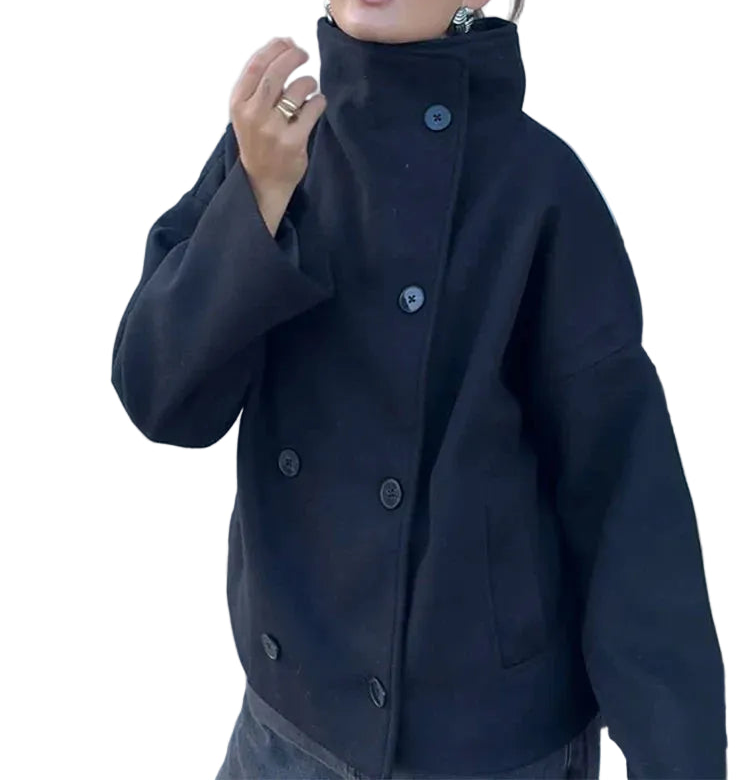 Manteau Court Femme Col Montant & Double Boutonnage-Gigié