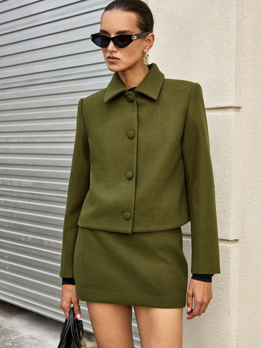 Manteau Femme Court À Boutons Vert-Gigié