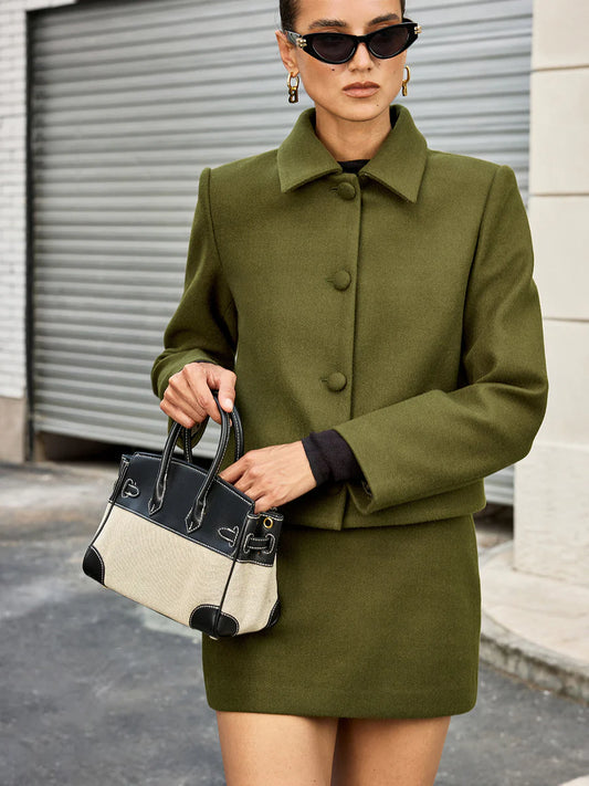 Manteau Femme Court À Boutons Vert-Gigié