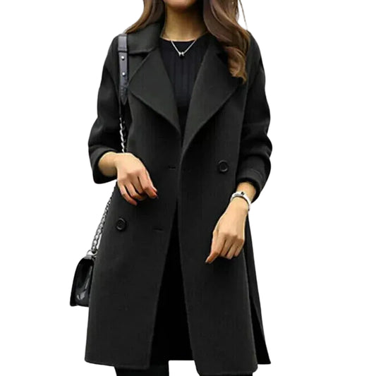 Manteau Femme Mi Long à Col Large avec Fermeture Croisée-Gigié
