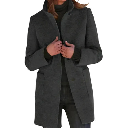 Manteau Femme Mi-Long à Col Montant et Fermeture Boutonnée-Gigié
