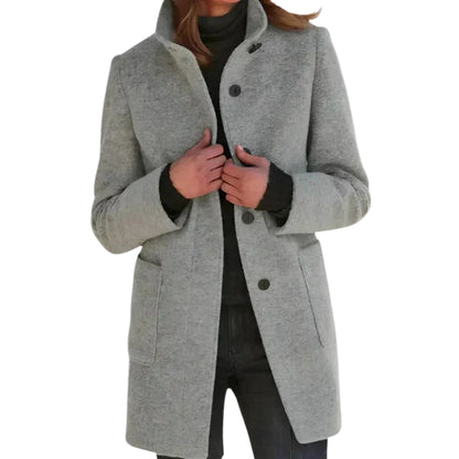 Manteau Femme Mi-Long à Col Montant et Fermeture Boutonnée-Gigié