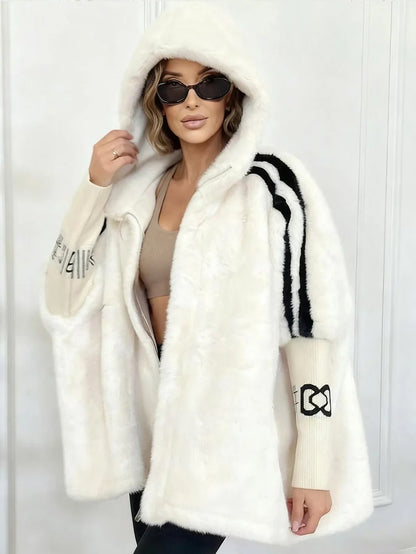 Manteau Hiver Femme À Capuche Manches Contrastées-Gigié