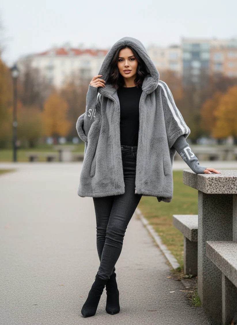 Manteau Hiver Femme À Capuche Manches Contrastées-Gigié