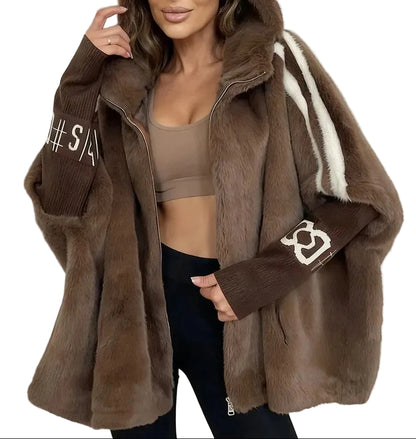 Manteau Hiver Femme À Capuche Manches Contrastées-Gigié