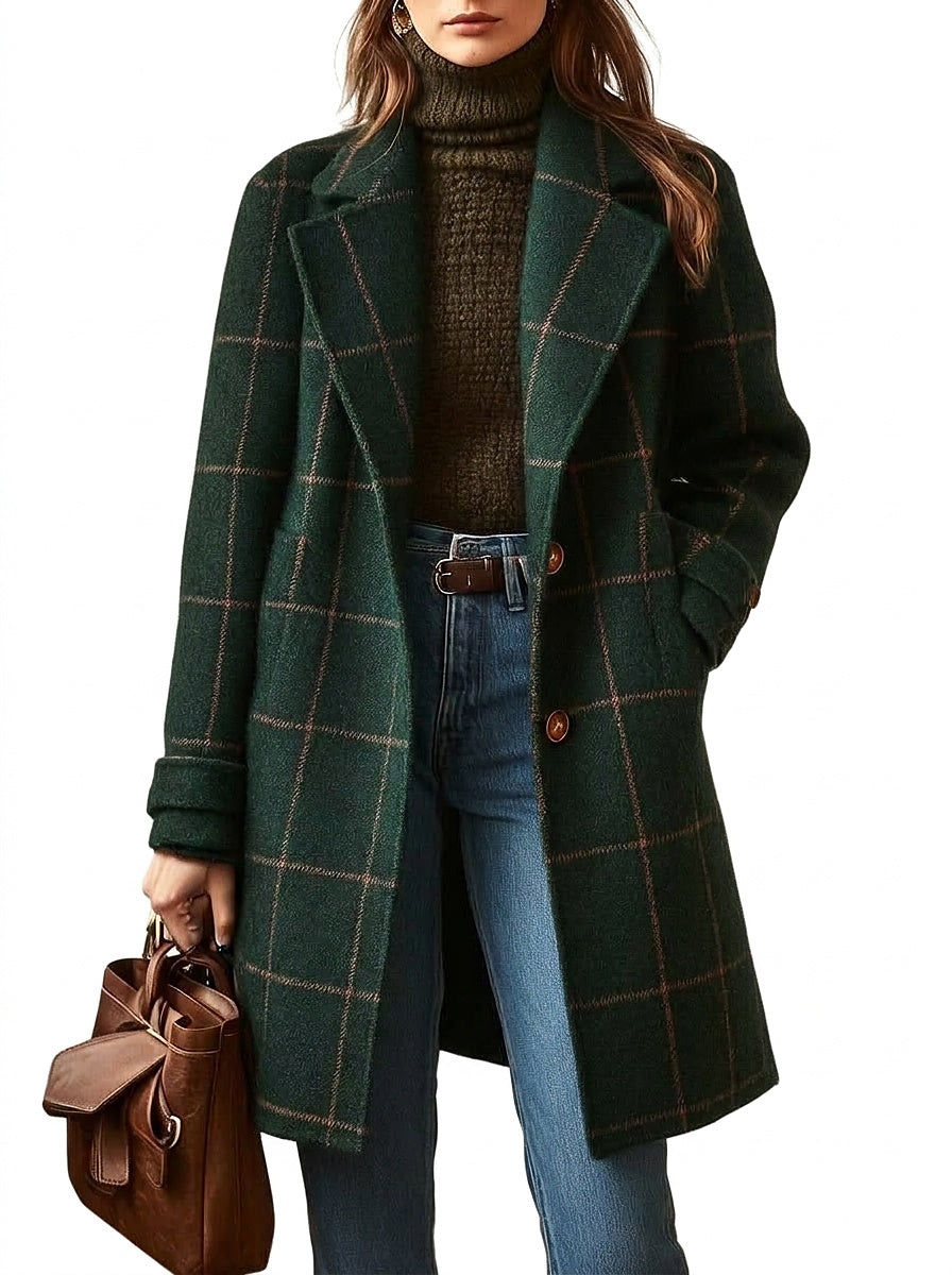 Manteau long à motif à carreaux pour femme 1
