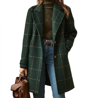 Manteau long à motif écossais pour femme 1