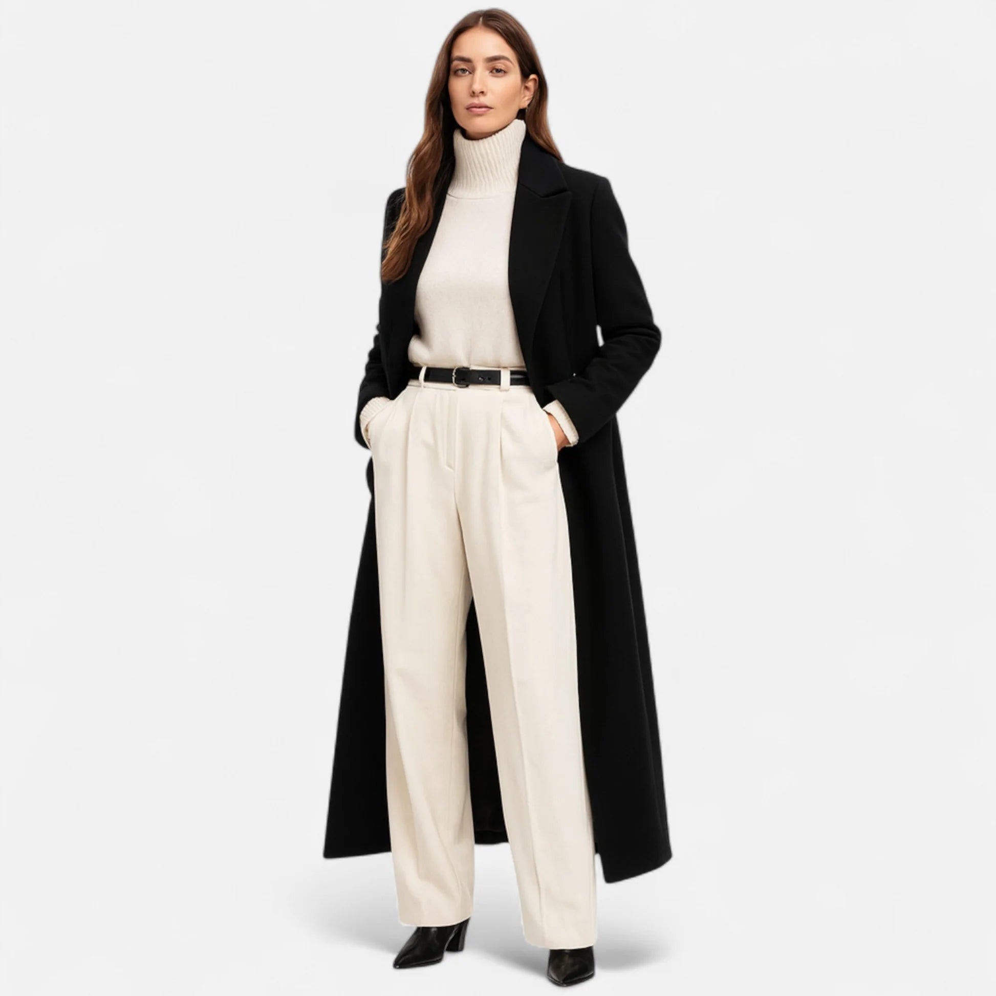 Manteau Long Noir Coupe Maxi Élégante-Gigié