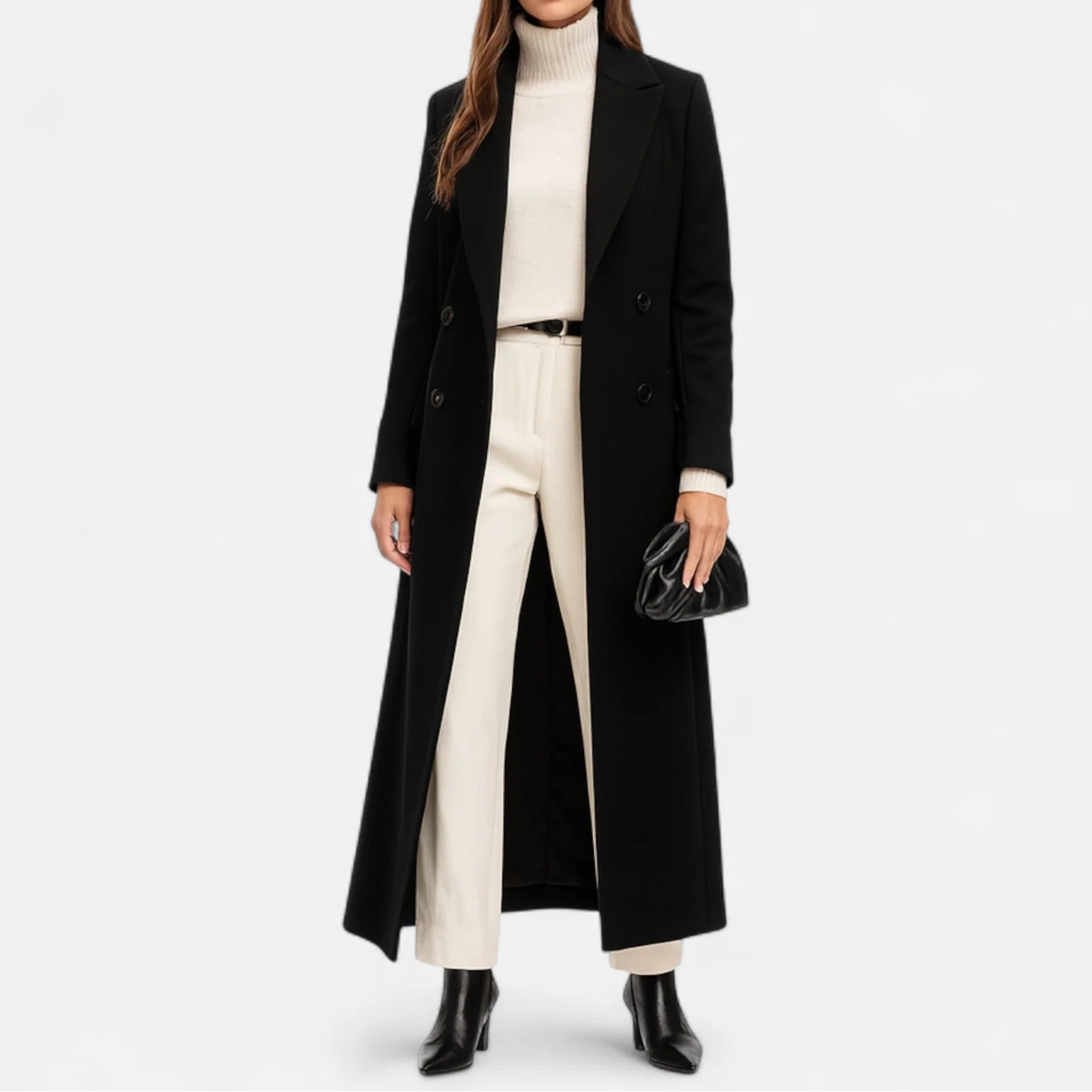 Manteau Long Noir Coupe Maxi Élégante-Gigié
