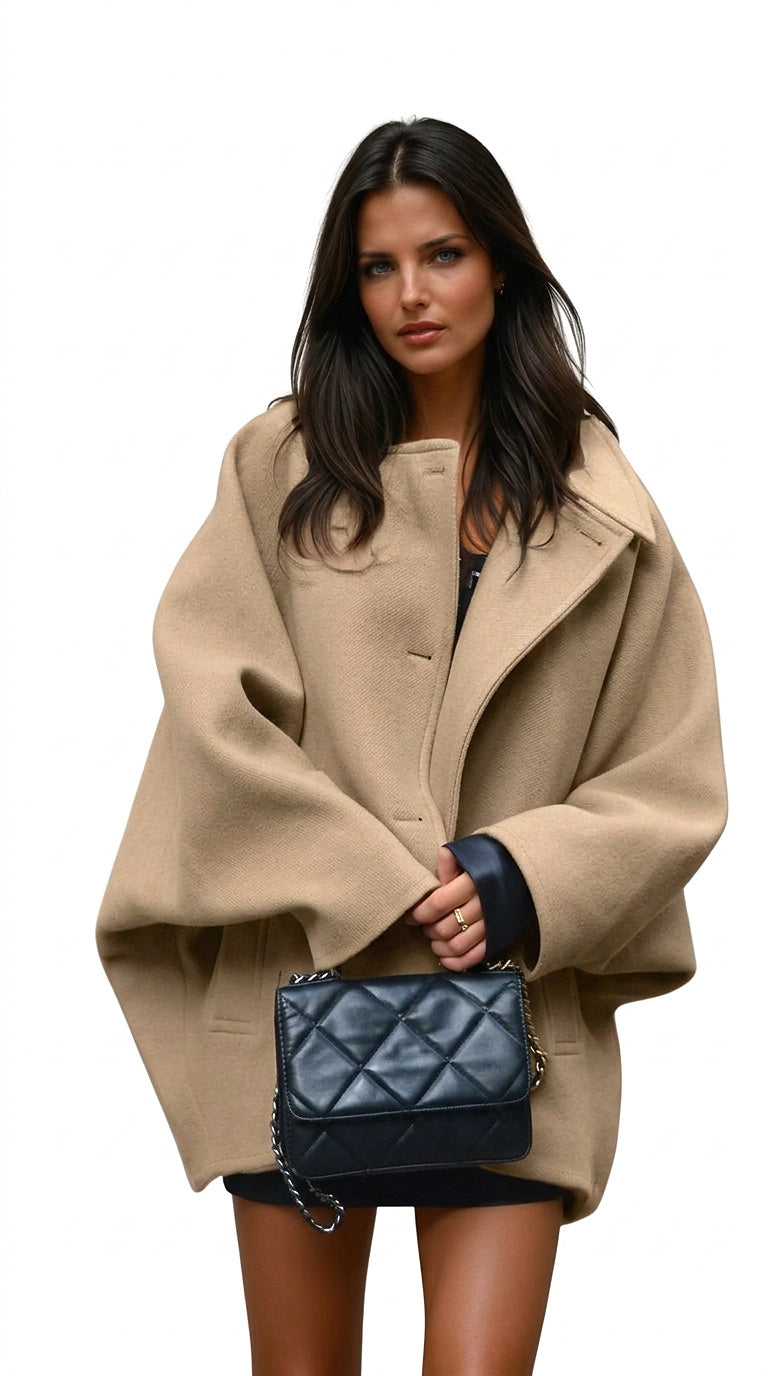 Manteau oversize en mélange de laine pour femme avec fermeture à boutons 1