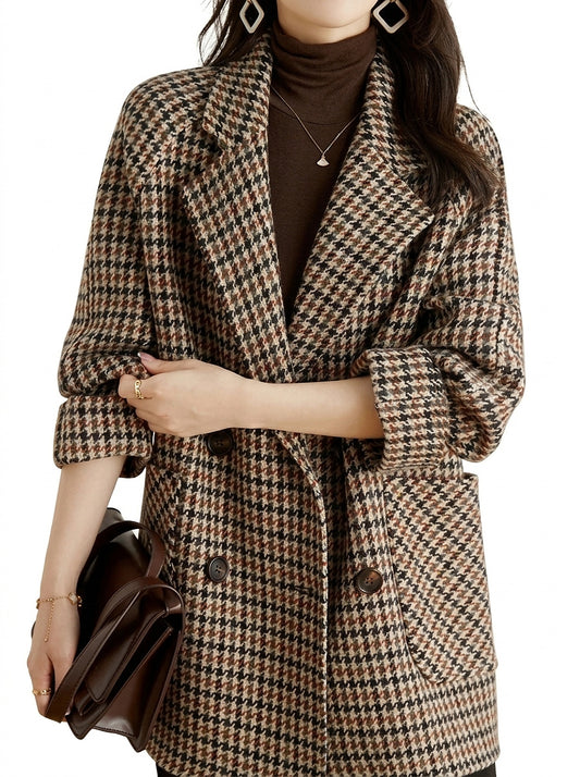 Manteau pour femme à motif pied-de-poule et boutonnage 1