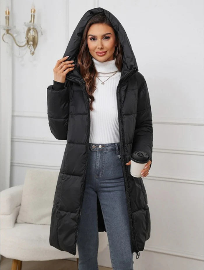 Veste Longue Femme à Capuche avec Fermeture Frontale-Gigié