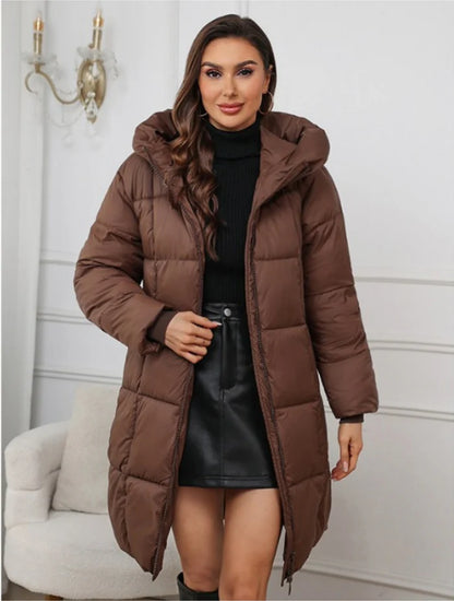 Veste Longue Femme à Capuche avec Fermeture Frontale-Gigié