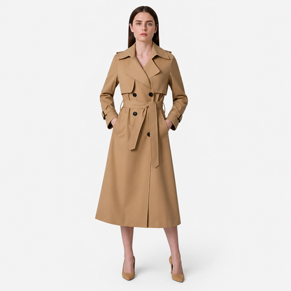 Manteau trench femme croisé avec ceinture, col à revers et pattes de serrage aux poignets-Womens Coat-Gigié