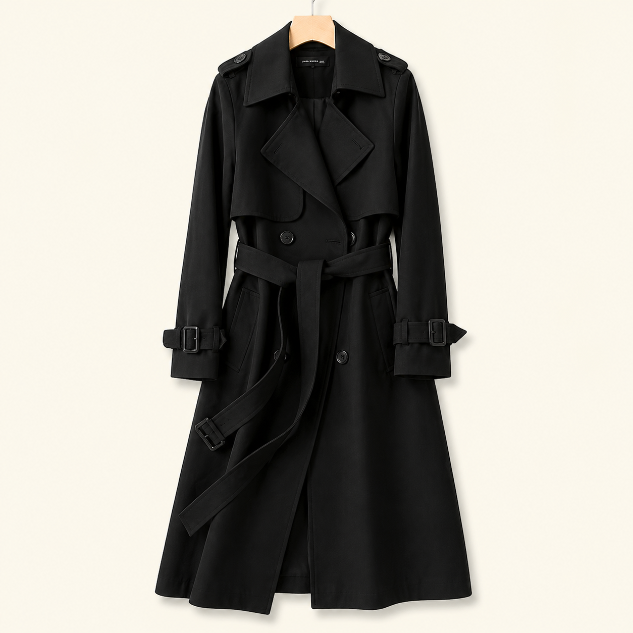 Manteau trench femme croisé avec ceinture, col à revers et pattes de serrage aux poignets-Womens Coat-Gigié