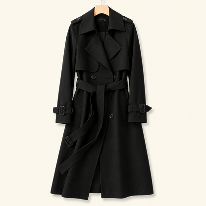 Manteau trench femme croisé avec ceinture, col à revers et pattes de serrage aux poignets-Womens Coat-Gigié