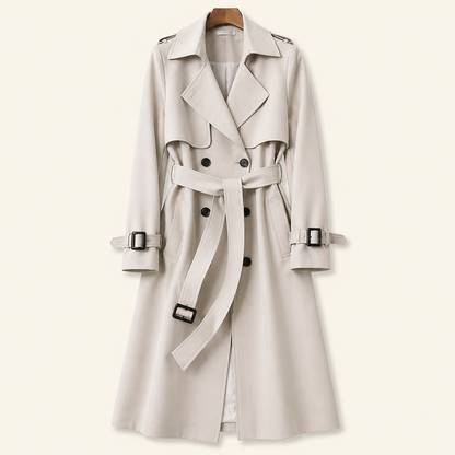 Manteau trench femme croisé avec ceinture, col à revers et pattes de serrage aux poignets-Womens Coat-Gigié