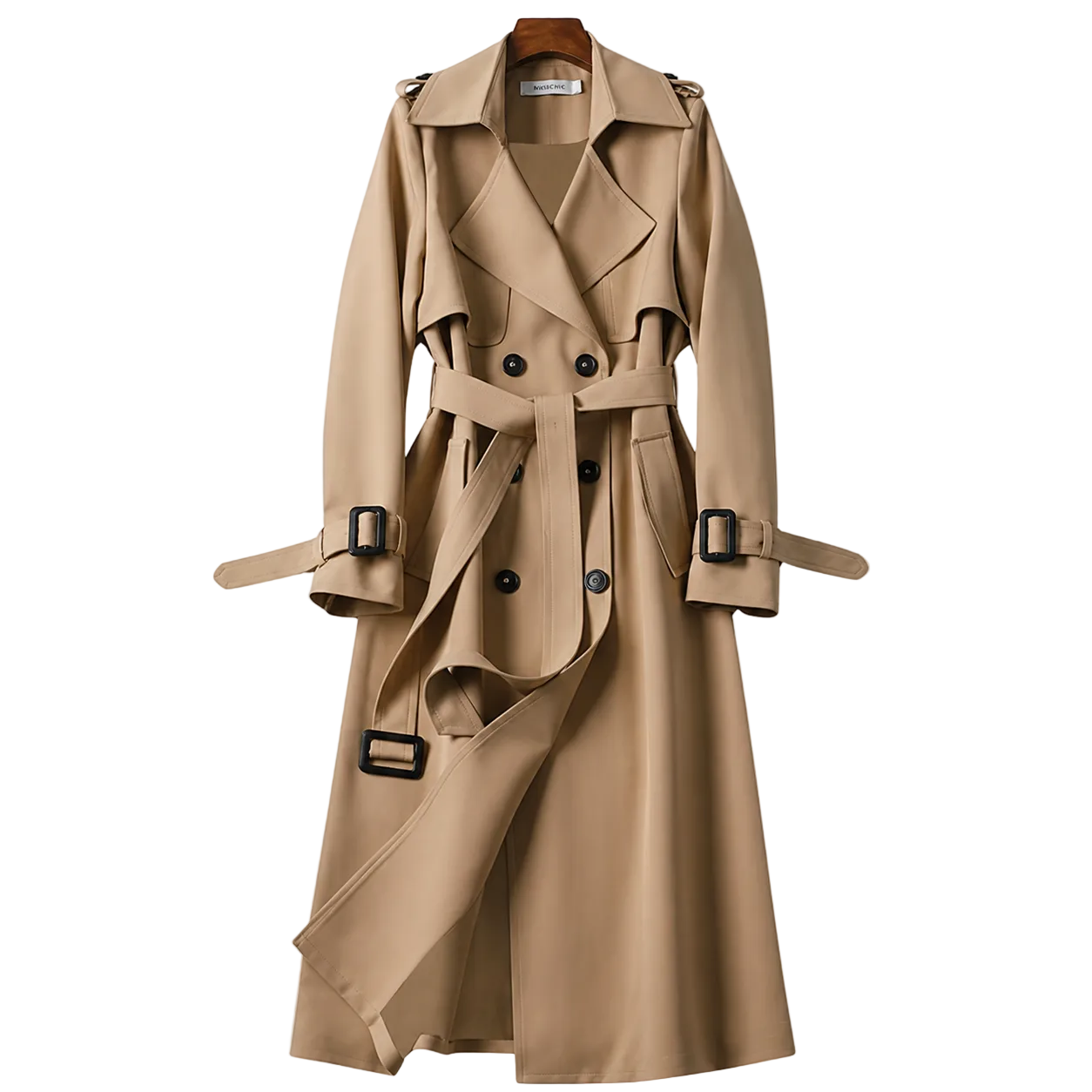 Manteau trench femme croisé avec ceinture, col à revers et pattes de serrage aux poignets-Womens Coat-Gigié