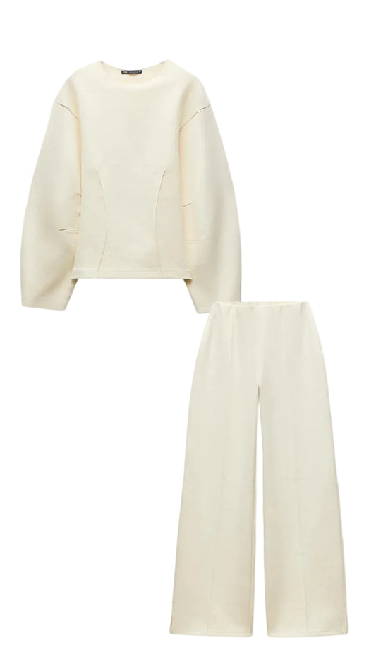 Ensemble femme deux pièces avec haut à manches longues et pantalon large