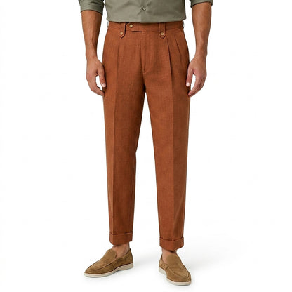 Pantalon droit en lin pour homme avec plis 1