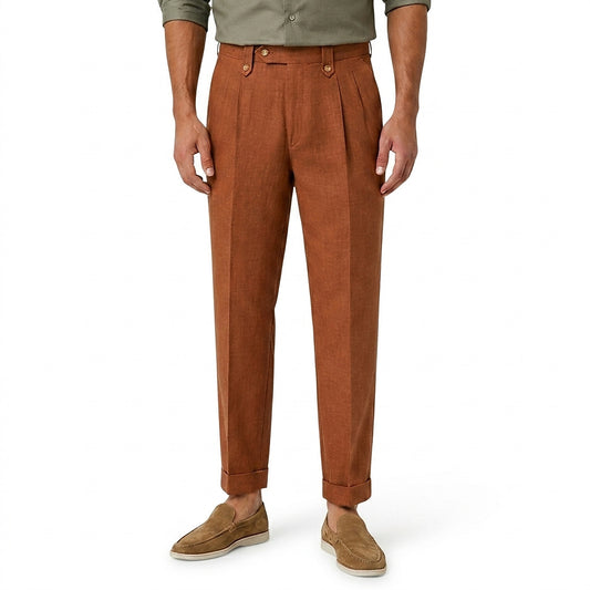 Pantalon droit en lin pour homme avec plis 1