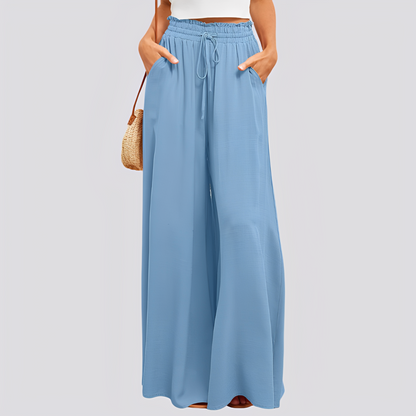 Pantalon femme à jambes larges avec taille élastique et cordon de serrage-Pants Female-Gigié