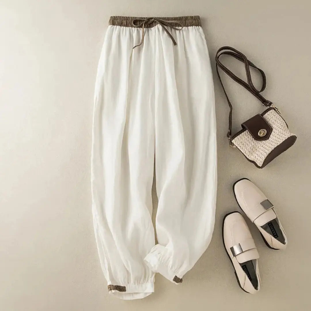 Pantalon femme avec taille élastique, cordon de serrage, jambes fuselées et ourlets resserrés-Pants Female-Gigié