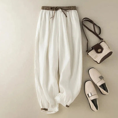 Pantalon femme avec taille élastique, cordon de serrage, jambes fuselées et ourlets resserrés-Pants Female-Gigié