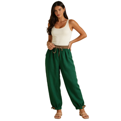 Pantalon femme avec taille élastique, cordon de serrage, jambes fuselées et ourlets resserrés-Pants Female-Gigié