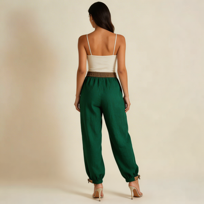 Pantalon femme avec taille élastique, cordon de serrage, jambes fuselées et ourlets resserrés-Pants Female-Gigié
