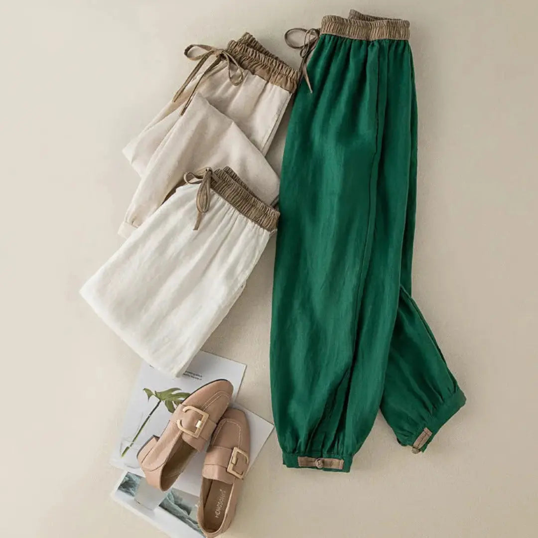Pantalon femme avec taille élastique, cordon de serrage, jambes fuselées et ourlets resserrés-Pants Female-Gigié