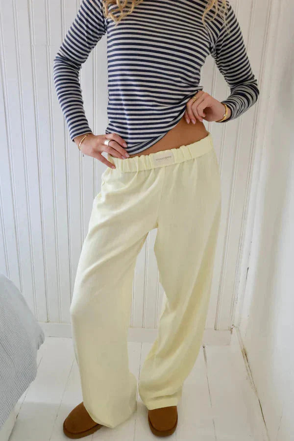 Pantalon Femme avec Taille Élastique et Jambe Droite-Pants Female-Gigié
