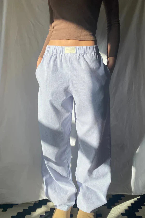 Pantalon Femme avec Taille Élastique et Jambe Droite-Pants Female-Gigié