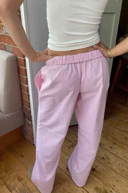 Pantalon Femme avec Taille Élastique et Jambe Droite-Pants Female-Gigié