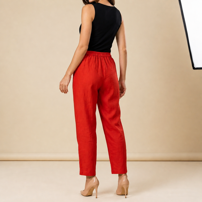 Pantalon femme avec taille élastique et jambes droites en longueur complète-Pants Female-Gigié