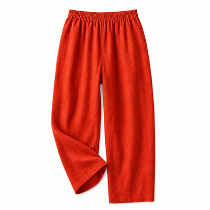 Pantalon femme avec taille élastique et jambes droites en longueur complète-Pants Female-Gigié