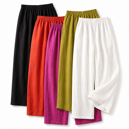 Pantalon femme avec taille élastique et jambes droites en longueur complète-Pants Female-Gigié