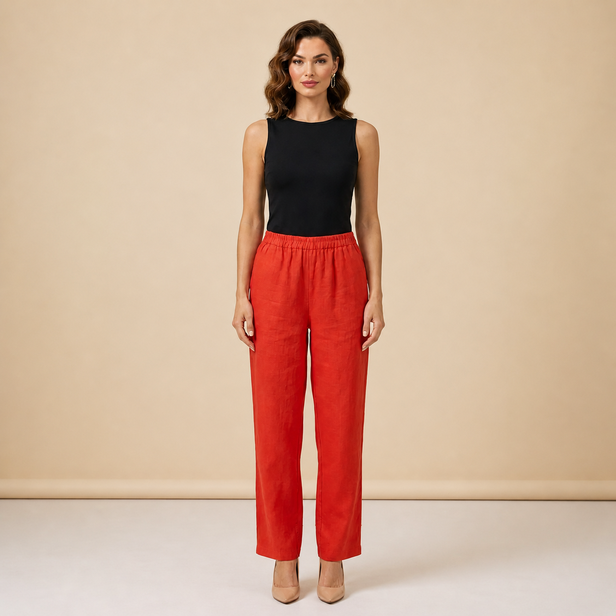 Pantalon femme avec taille élastique et jambes droites en longueur complète-Pants Female-Gigié
